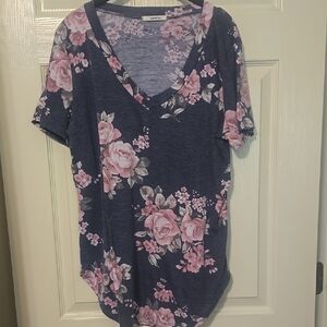 Twenty Ten Floral‎ V-Neck Top - Pink and Blue